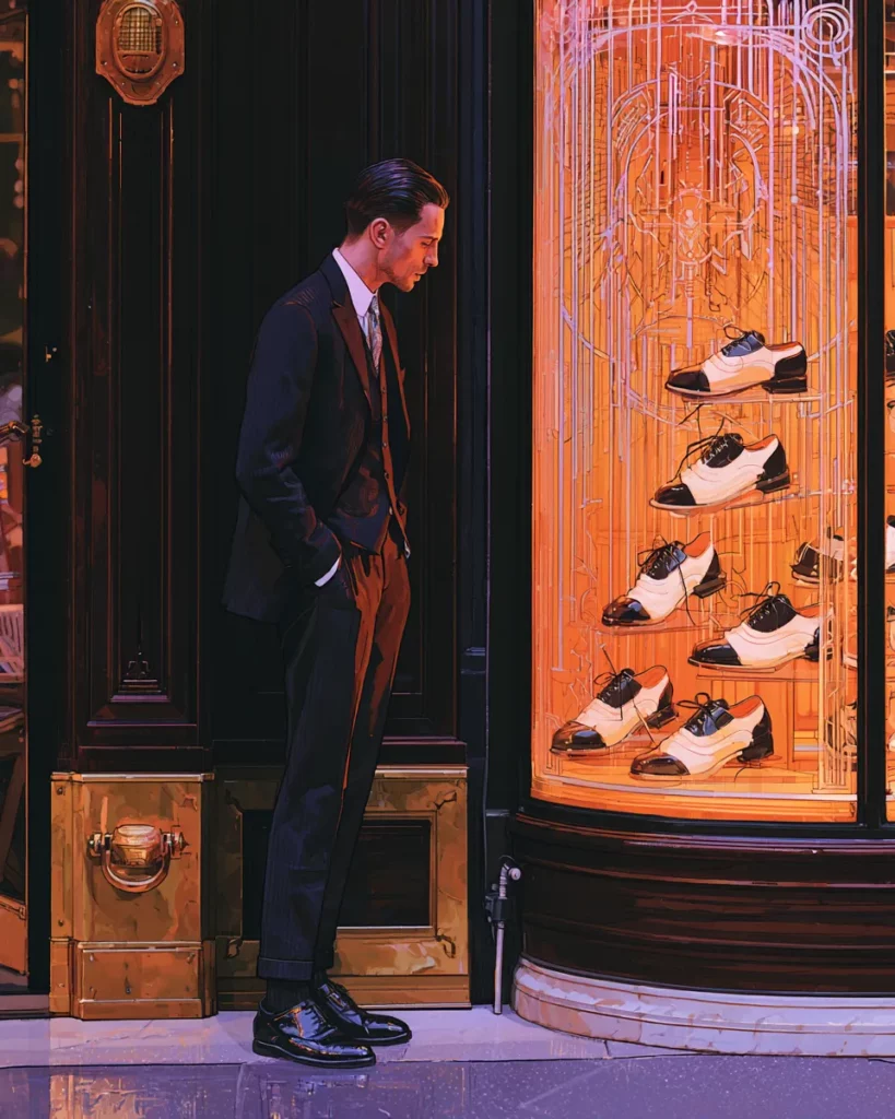 Homme élégant portant des chaussures bicolores noires et blanches pendant les Années folles
